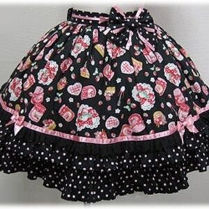 Black Angelic Pretty Sweet Jam Skirt, Waist Bow, Headband Combo